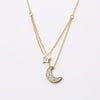 Women's Titanium Steel Star And Moon Multi Layer Clavicle Necklace With Gold Inlaid Full Diamond Pendant Ball Chain