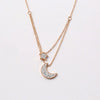 Women's Titanium Steel Star And Moon Multi Layer Clavicle Necklace With Gold Inlaid Full Diamond Pendant Ball Chain