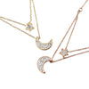 Women's Titanium Steel Star And Moon Multi Layer Clavicle Necklace With Gold Inlaid Full Diamond Pendant Ball Chain