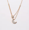 Women's Titanium Steel Star And Moon Multi Layer Clavicle Necklace With Gold Inlaid Full Diamond Pendant Ball Chain