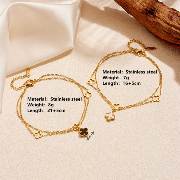 Women's Titanium Steel Star Pattern Double Layer Hollow Flower Anklet
