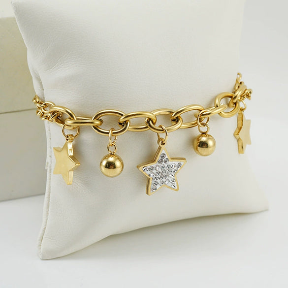 Women's 316L Stainless Steel Star Pattern Electroplated Sticky Diamond Bracelet Jewelry