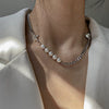 Women's Titanium Steel Stitching Design Specialshaped Baroque Pearl Necklace With Polishing Process And Bow Pattern