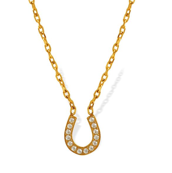 Women's 316L Stainless Steel U Shaped Light Luxury Simple All Match Niche Design Electroplated Full Diamond Pendant Necklace