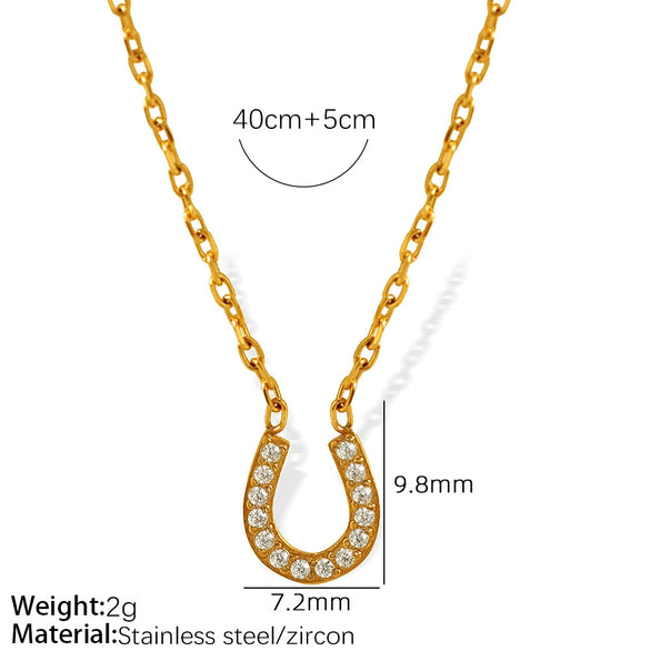 Women's 316L Stainless Steel U Shaped Light Luxury Simple All Match Niche Design Electroplated Full Diamond Pendant Necklace