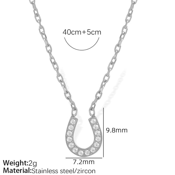 Women's 316L Stainless Steel U Shaped Light Luxury Simple All Match Niche Design Electroplated Full Diamond Pendant Necklace