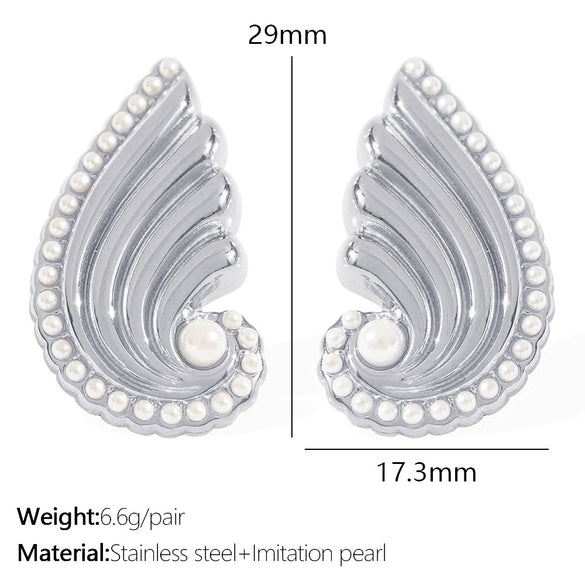 Women's 316L Stainless Steel Wingsshaped Diamondstudded Pearlinlaid Electroplated Light Luxury Style Earrings