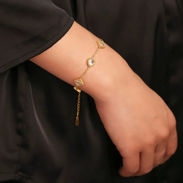 Women's 316L Stainless Steel Zircon Love Square Heart Geometric Pvd Plated Bracelet