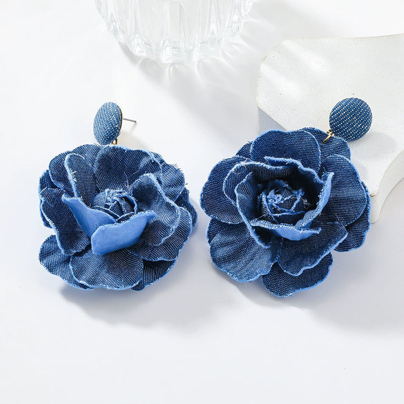 Women's Trendy Alloy Geometric Style Diamond Jewelry Earrings With Blue Rose Pattern