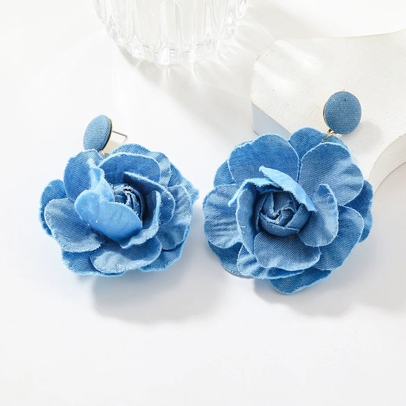 Women's Trendy Alloy Geometric Style Diamond Jewelry Earrings With Blue Rose Pattern