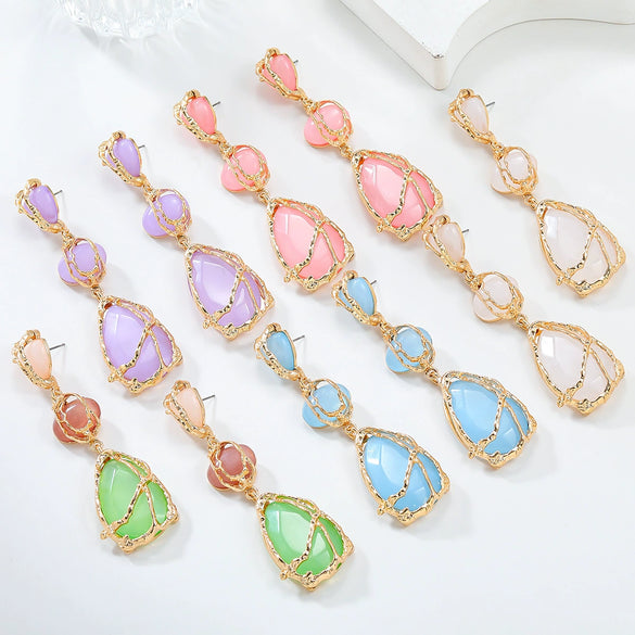 Women's Trendy Alloy Multilayer Resin Geometric Electroplated Earrings