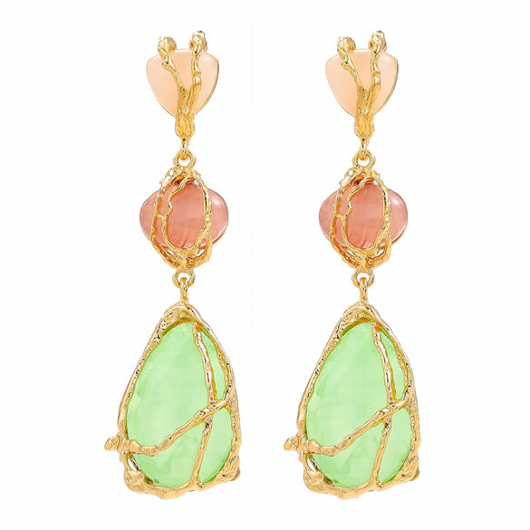 Women's Trendy Alloy Multilayer Resin Geometric Electroplated Earrings