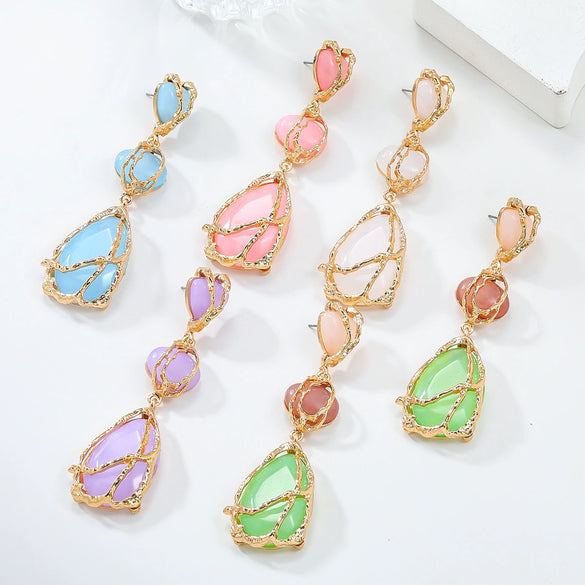 Women's Trendy Alloy Multilayer Resin Geometric Electroplated Earrings