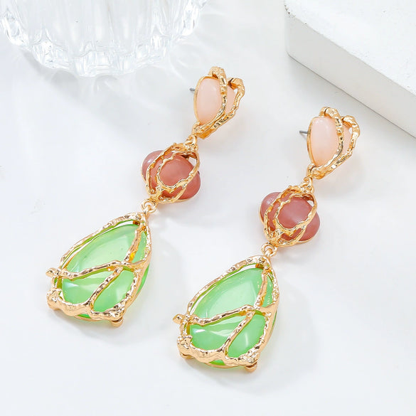 Women's Trendy Alloy Multilayer Resin Geometric Electroplated Earrings