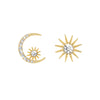 Women's Trendy Asymmetric Elegant Star Moon Earrings Made Of Sterling Silver And Copper With Diamond Design And Star Pattern