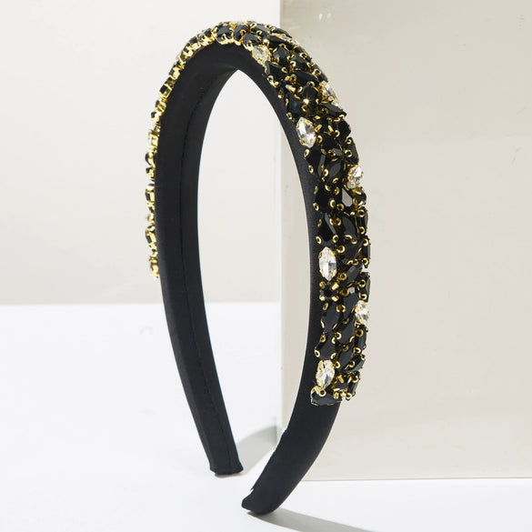 Women's Trendy Baroque Retro Headband With Colorful Rhinestones And Full Diamond Light Luxury Style Geometric Design