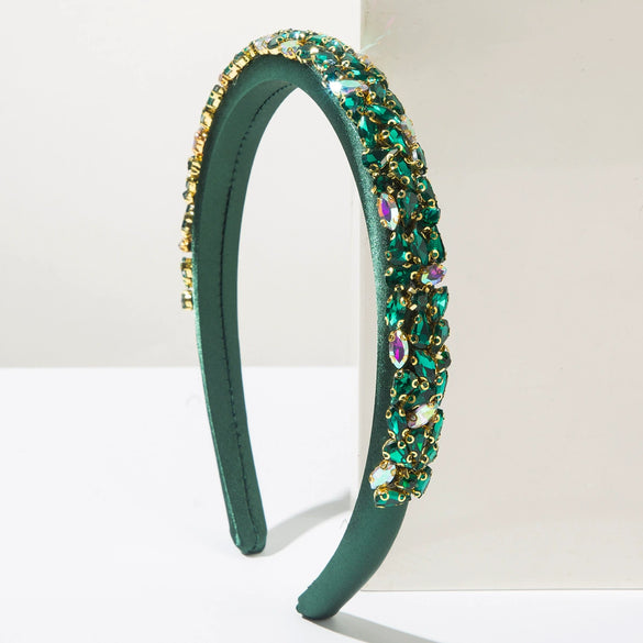 Women's Trendy Baroque Retro Headband With Colorful Rhinestones And Full Diamond Light Luxury Style Geometric Design