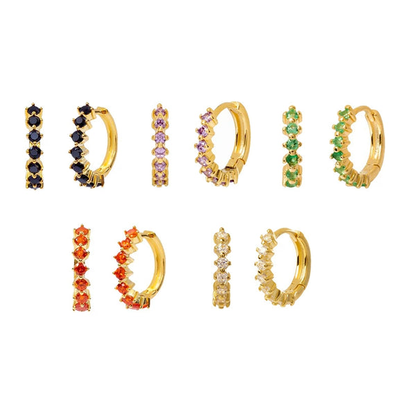 Women's Trendy Earrings Silver Needle Copper Geometric Ushaped Microinlaid Colorful Zircon Electroplated