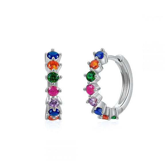 Women's Trendy Earrings Silver Needle Copper Geometric Ushaped Microinlaid Colorful Zircon Electroplated