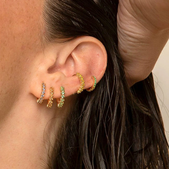 Women's Trendy Earrings Silver Needle Copper Geometric Ushaped Microinlaid Colorful Zircon Electroplated