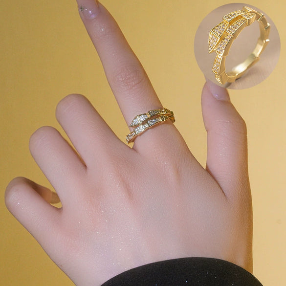 Women's Trendy Light Luxury Snake Ring In Titanium Steel With Geometric Pattern And Electroplating