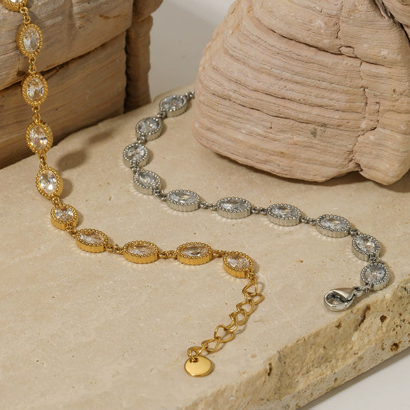 Women's Trendy Oval Zircon Bracelet In Stainless Steel With Geometric Design And Electroplating Color Preservation