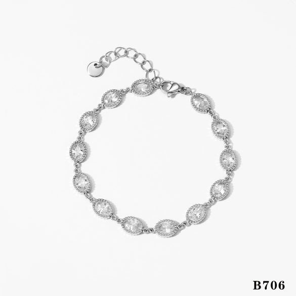 Women's Trendy Oval Zircon Bracelet In Stainless Steel With Geometric Design And Electroplating Color Preservation
