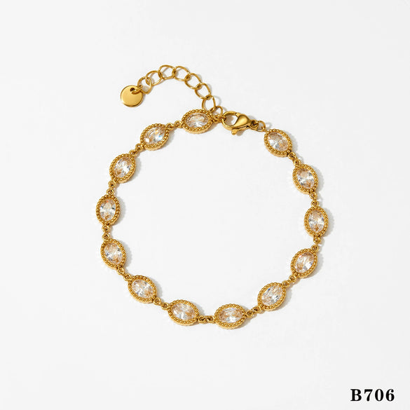 Women's Trendy Oval Zircon Bracelet In Stainless Steel With Geometric Design And Electroplating Color Preservation