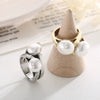 Women's Trendy Retro Personality Stainless Steel And Pearl Ring With Electroplating Treatment