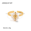Women's Trendy Sunflower Pearl Adjustable Ring Stainless Steel Geometric Electroplating