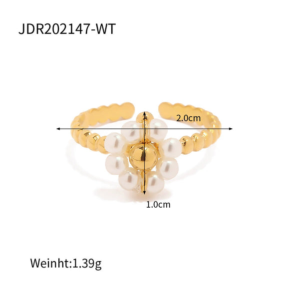 Women's Trendy Sunflower Pearl Adjustable Ring Stainless Steel Geometric Electroplating