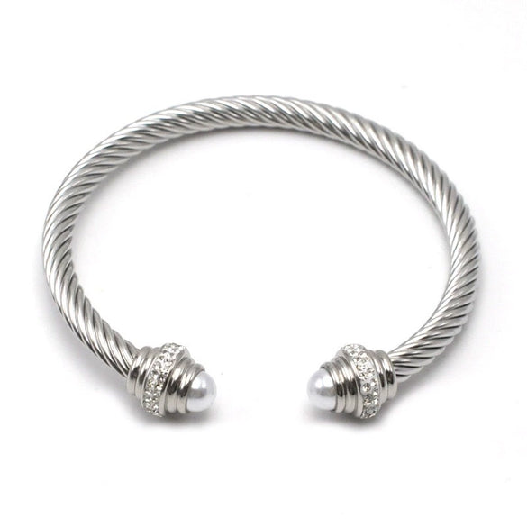 Women's Trendy Titanium Steel And Stainless Steel Cshaped Elastic Twist Wire Rope Bracelet Set With Diamonds