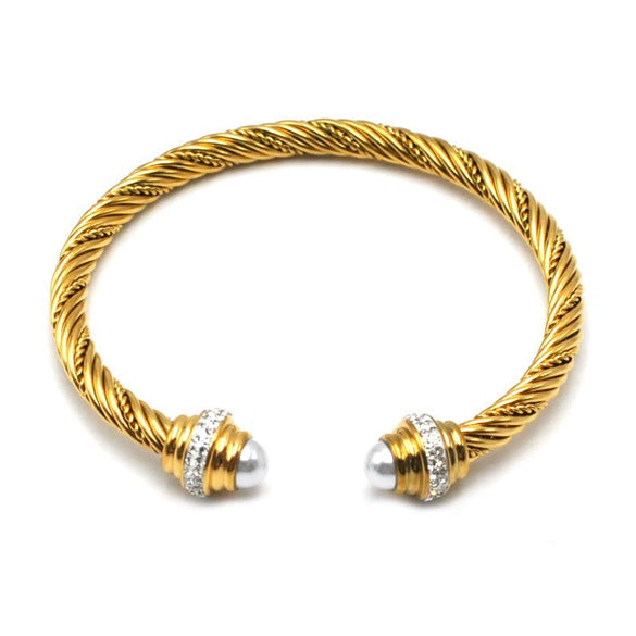 Women's Trendy Titanium Steel And Stainless Steel Cshaped Elastic Twist Wire Rope Bracelet Set With Diamonds
