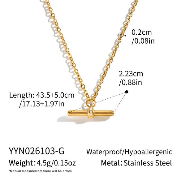 Women's Tshaped Stainless Steel Pendant Necklace With Vacuum Gold Plating And Flash Ochain Collarbone Chain