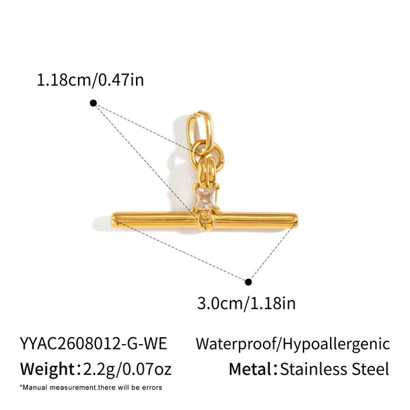 Women's Tshaped Zircon Pendant Necklace In Goldplated Stainless Steel With Geometric Design And Adjustable Extension Chain