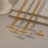 Women's Tshaped Zircon Pendant Necklace In Goldplated Stainless Steel With Geometric Design And Adjustable Extension Chain