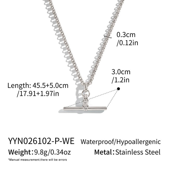 Women's Tshaped Zircon Pendant Necklace In Goldplated Stainless Steel With Geometric Design And Adjustable Extension Chain