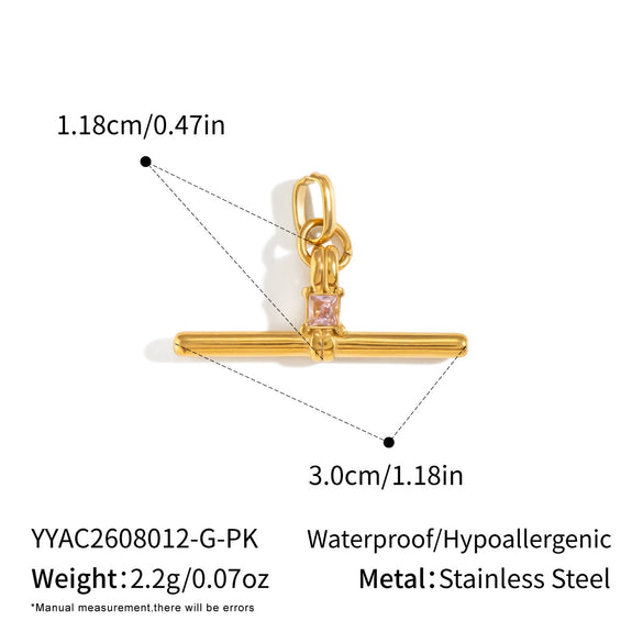 Women's Tshaped Zircon Pendant Necklace In Goldplated Stainless Steel With Geometric Design And Adjustable Extension Chain