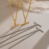 Women's Tshaped Zircon Pendant Necklace In Goldplated Stainless Steel With Geometric Design And Adjustable Extension Chain