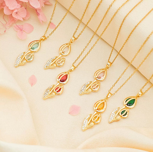 Women's Tulip Zircon Flower Necklace Titanium Steel Copper Real Gold Plated Cross Chain Sweet Style