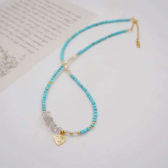 Women's Turquoise And Alloy Handmade Geometric Beaded Necklace And Bracelet