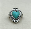 Women's Turquoise Inlaid Alloy Ring Set With Feather Details And Carved Flower Geometric Design Polished Finish