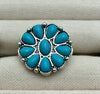 Women's Turquoise Inlaid Alloy Ring Set With Feather Details And Carved Flower Geometric Design Polished Finish