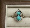 Women's Turquoise Inlaid Alloy Ring Set With Feather Details And Carved Flower Geometric Design Polished Finish