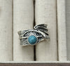 Women's Turquoise Inlaid Alloy Ring Set With Feather Details And Carved Flower Geometric Design Polished Finish