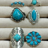 Women's Turquoise Inlaid Alloy Ring Set With Feather Details And Carved Flower Geometric Design Polished Finish