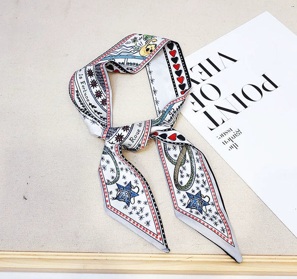 Women's Twill Simulation Silk Small Scarf Slender Hair Band Handbag Wrap Strap Decorative Neck Scarf