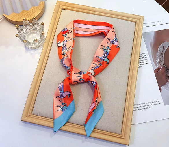 Women's Twill Simulation Silk Small Scarf Slender Hair Band Handbag Wrap Strap Decorative Neck Scarf