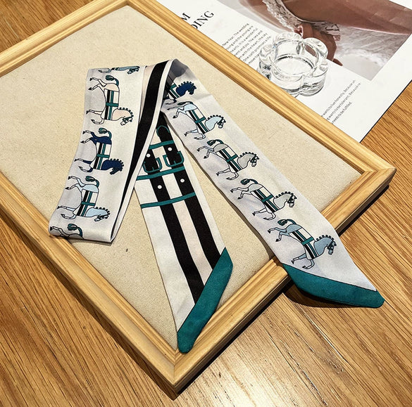 Women's Twill Simulation Silk Small Scarf Slender Hair Band Handbag Wrap Strap Decorative Neck Scarf