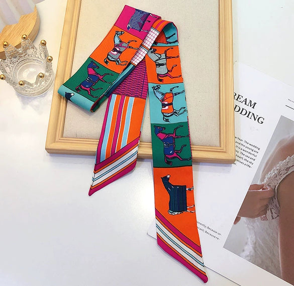 Women's Twill Simulation Silk Small Scarf Slender Hair Band Handbag Wrap Strap Decorative Neck Scarf
